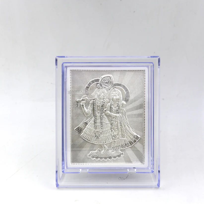ASTRO-D 999 Pure Sterling Silver Idol Radha Krishna Plate Covered Plastic Frame Decorative Showpiece - 10 cm-picture-12