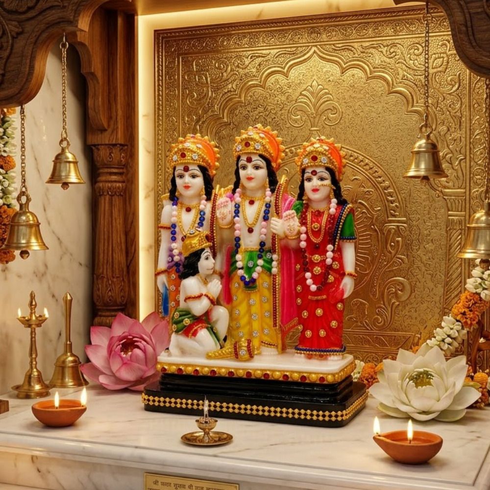 Ram Darbar Pooja Room Idol Shri Ram Sita Lakshman Hanuman Decorative Statue Decorative Showpiece - 18 cm-image-33