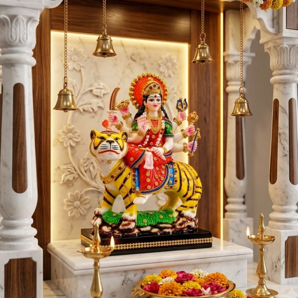 Saji Mata Idol with Tiger Maa Saji Religious Showpiece for Pooja Room Decorative Showpiece - 22 cm-image-2