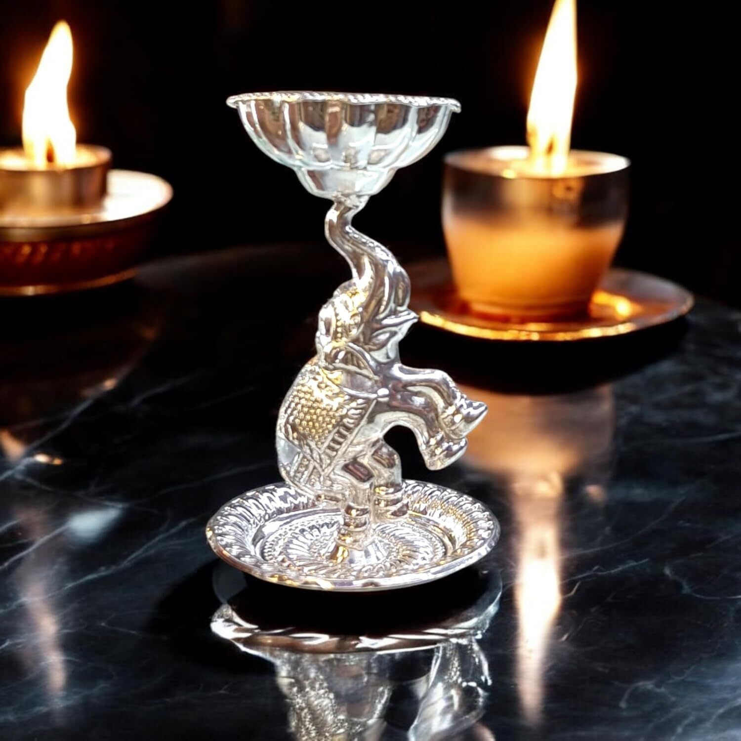 Hathi Small Size Diya | Set of 1 Deepak | Made of Silver Decorative Showpiece - 4 cm-image-27