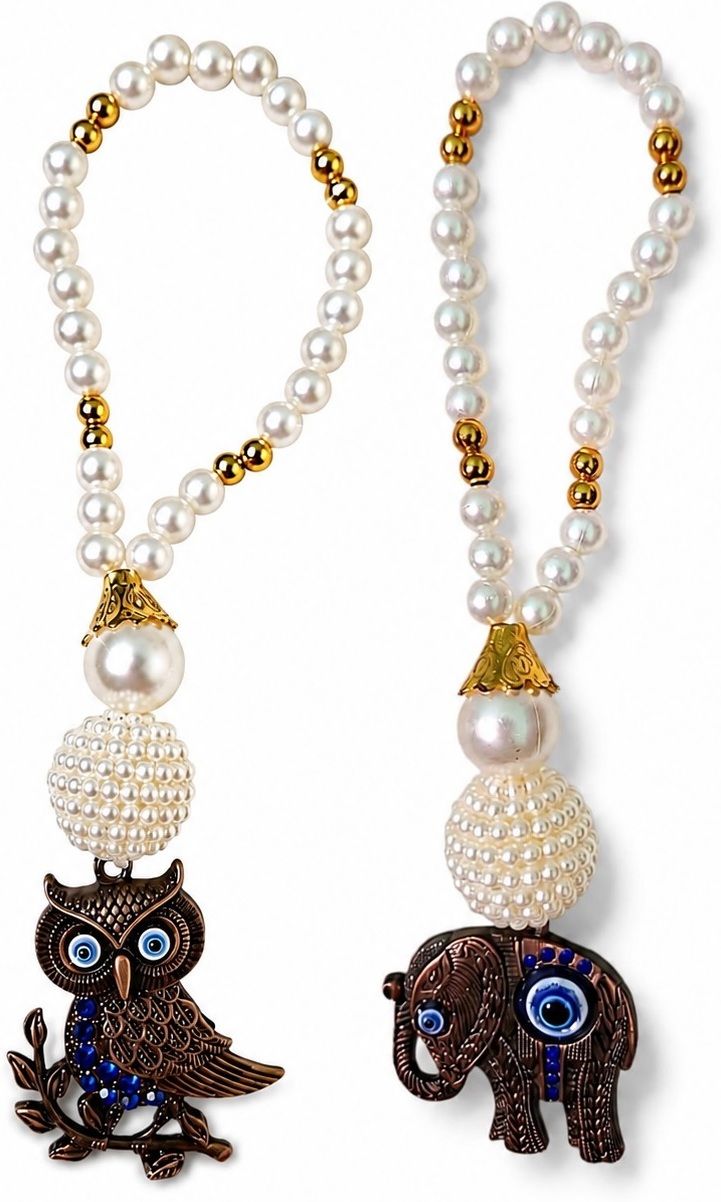 adhvik Combo of Metalic Owl Evil Eye With Elephant Decorative Pearl Hanging Accessories Decorative Showpiece - 20 cm-picture-42