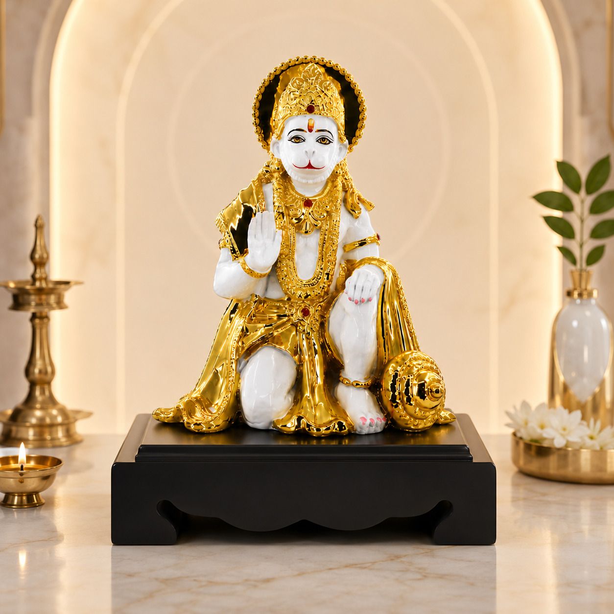 Premium Lord Hanuman Idol White Gold Statue for Home Temple Decor Gift Decorative Showpiece - 35 cm-image-4