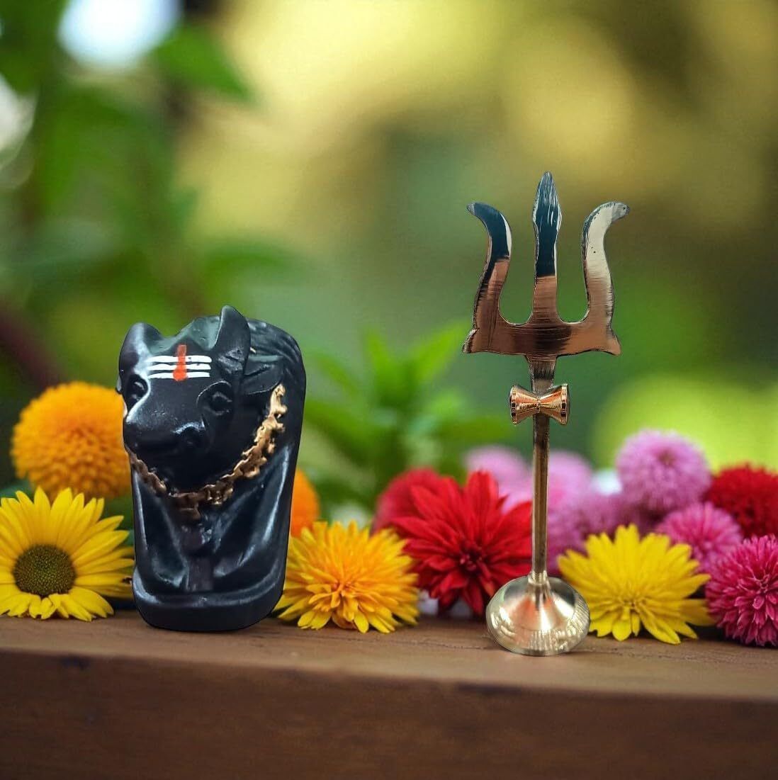 Brass Shiv Trishul Trident with Nandi Maharaj Ji Idol Statue for Worship, Temple Decorative Showpiece - 6 cm-image-7