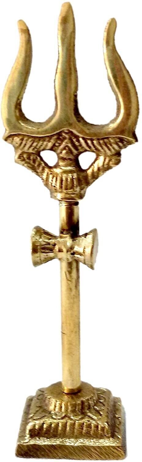 4"Spiritual Brass Trishul Damru Statue | Hindu Religious Decorative Showpiece Decorative Showpiece - 10 cm-image-7