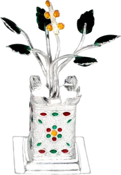Solid Chandi / Silver Tulsi Small Plant for Home/Office for Pooja_I10 Decorative Showpiece-7 cm-image-12