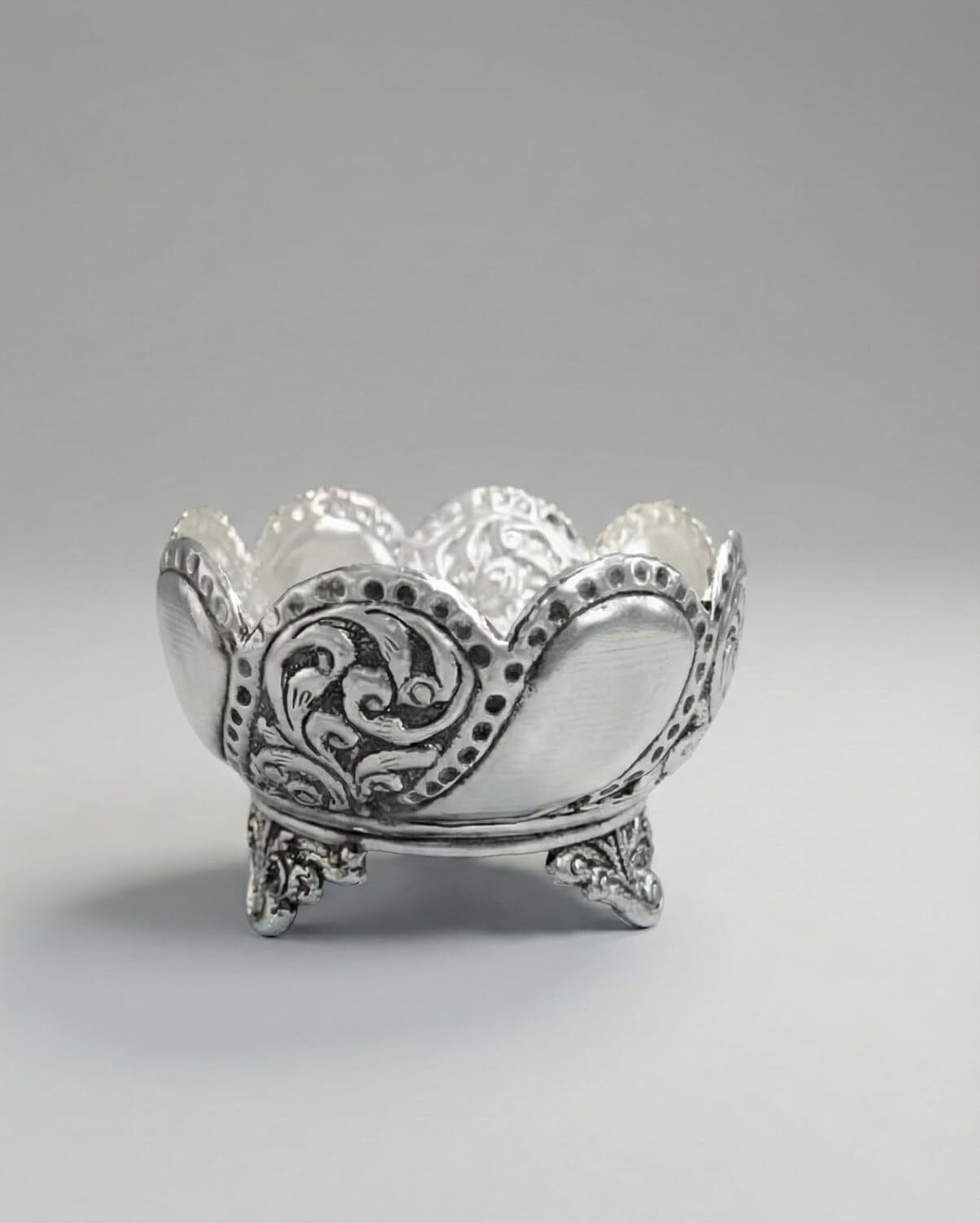 shiv home world Silver Finish Decorative Bowl Floral Pedestal Design,8 cm x 6 cm,Dry Fruits Decorative Showpiece - 6 cm-picture-13