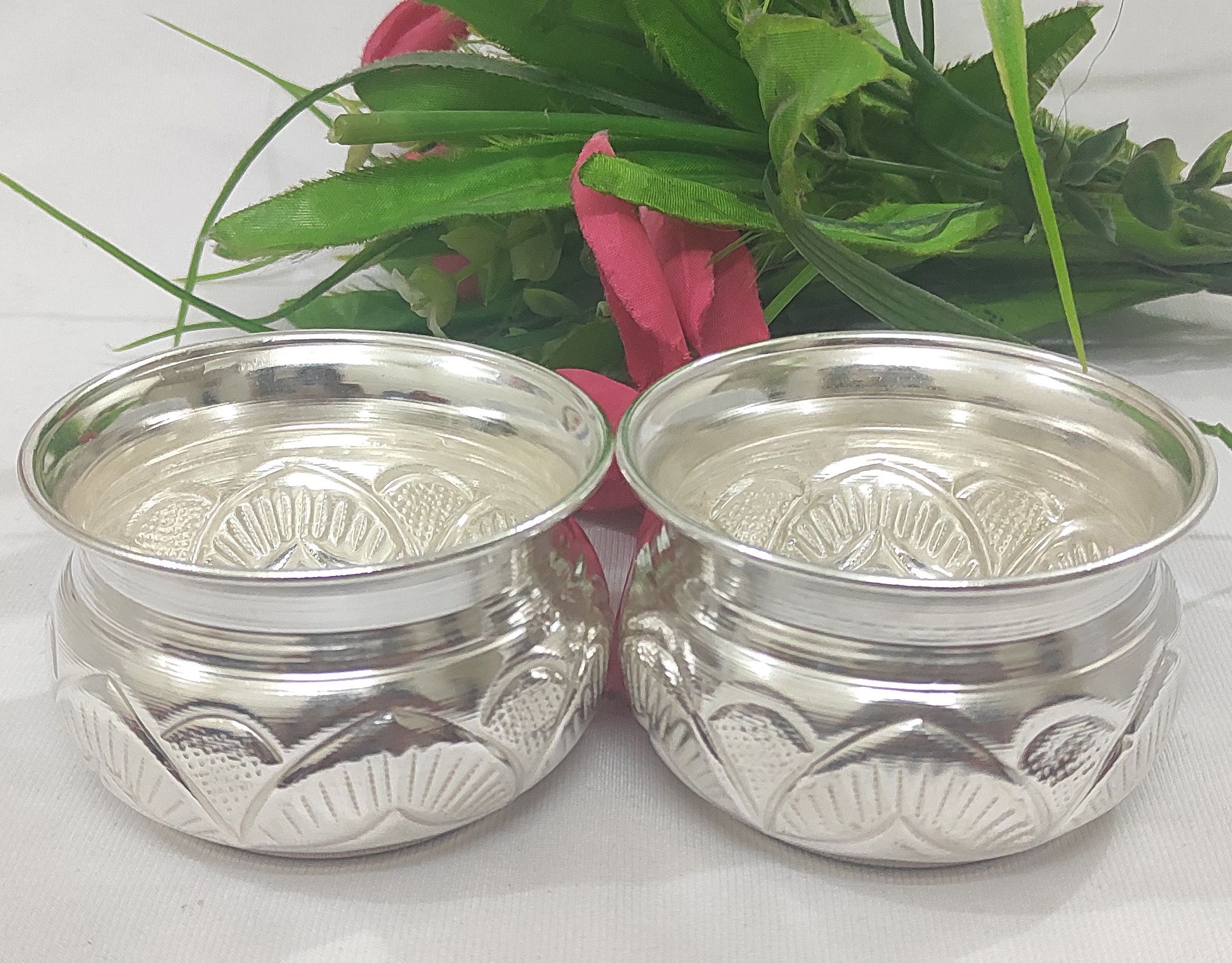 samukkaras fashions Samukkaras German Silver Big Pot Design Haldi and kumkum Bowl (set of 2) Decorative Showpiece - 10 cm-picture-43