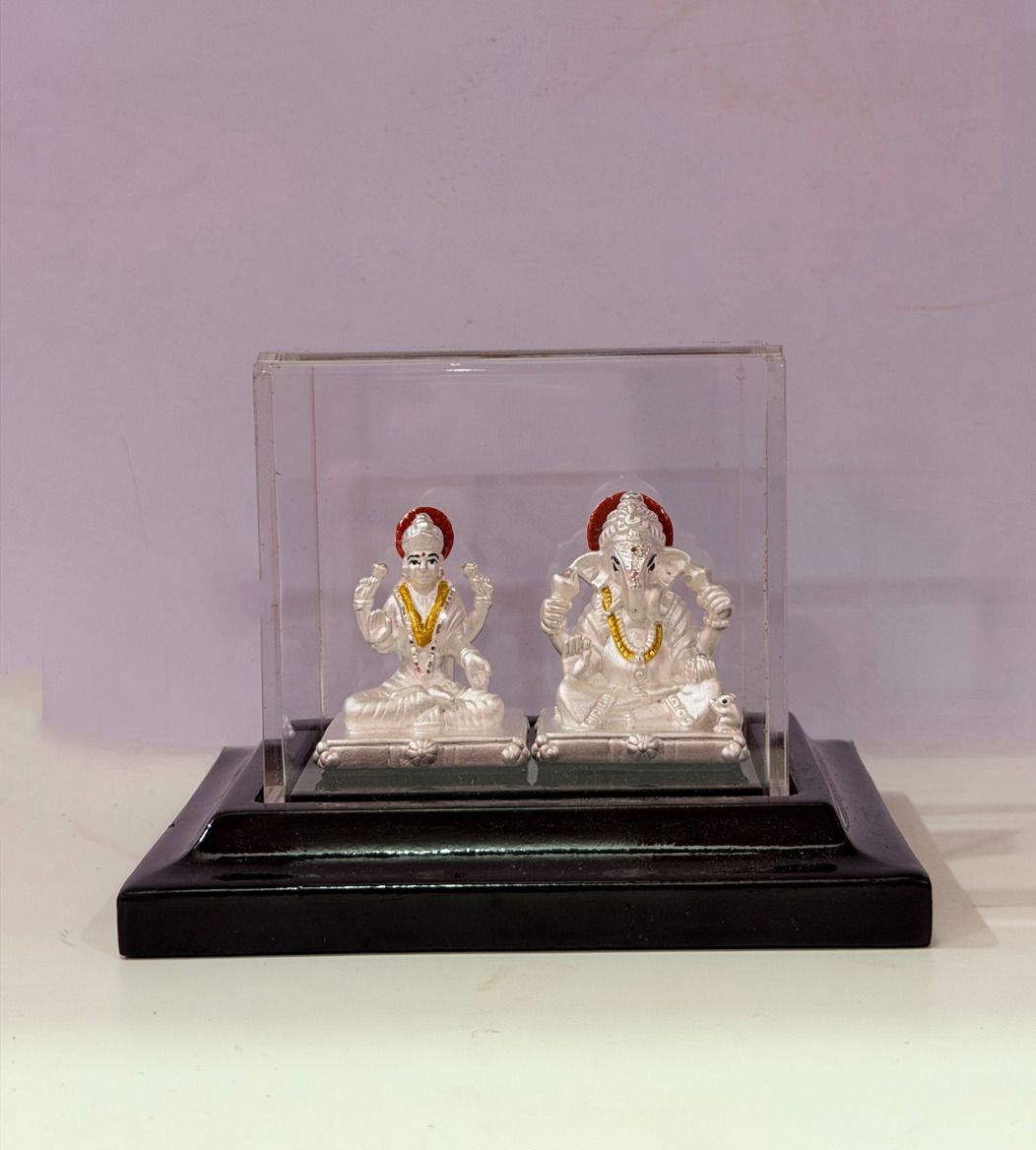 emerald 999 Silver Ganesh Lakshmi Idol Set Decorative Showpiece - 8 cm-picture-18