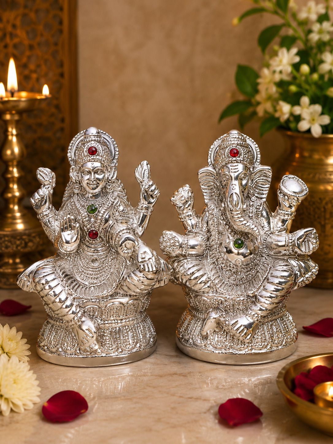 Lord Ganesha & Laxmi Idol set 4 Inch Decorative Showpiece - 10.2 cm-image-17
