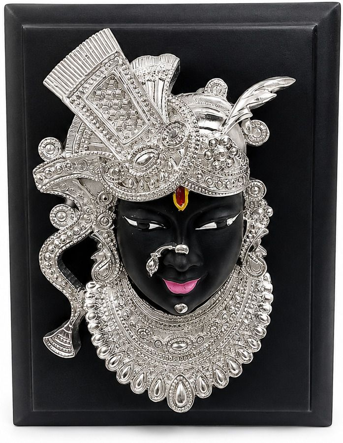 3D Shree Krishna Silver TABLE STAND Frame – Premium Black Wooden Decor Decorative Showpiece - 20 cm-image-28