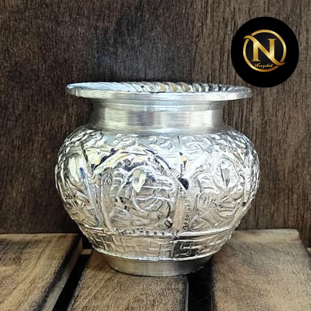 navyaksh Lakshmi Design Pooja Chambu Kalash Lota, Puja Kalash Large Silver Plated Kalash Decorative Showpiece - 8 cm-picture-34