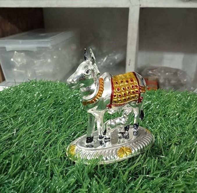 ASTRO-D 999 Silver Meenakari Cow For Puja Use (3.5 x 3.2 Inches) Decorative Showpiece - 2 cm-picture-9