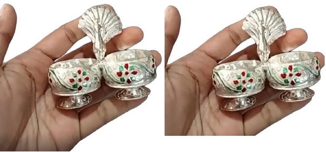 venkat German Silver Peacock Design kumkum barini for Pooja kumkum barini Pack of 2 Decorative Showpiece - 5 cm-picture-31