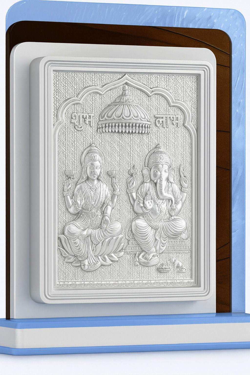 Pure Silver Ganesh Lakshmi Table Stand Frame for Home, Temple & Office(13x10cm) Decorative Showpiece - 10 cm-image-28