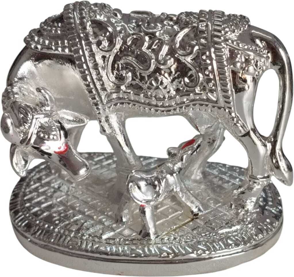 aashisilver Silver Plated Kamdhenu Cow with Calf for Pooja Silver Decorative Showpiece - 7 cm-picture-47