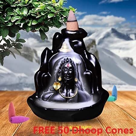 Siyaram Adiyogi Smoke Fountain Mahadev Status with 10 Free Smoke Backflow Cones Decorative Showpiece - 12 cm-image-1