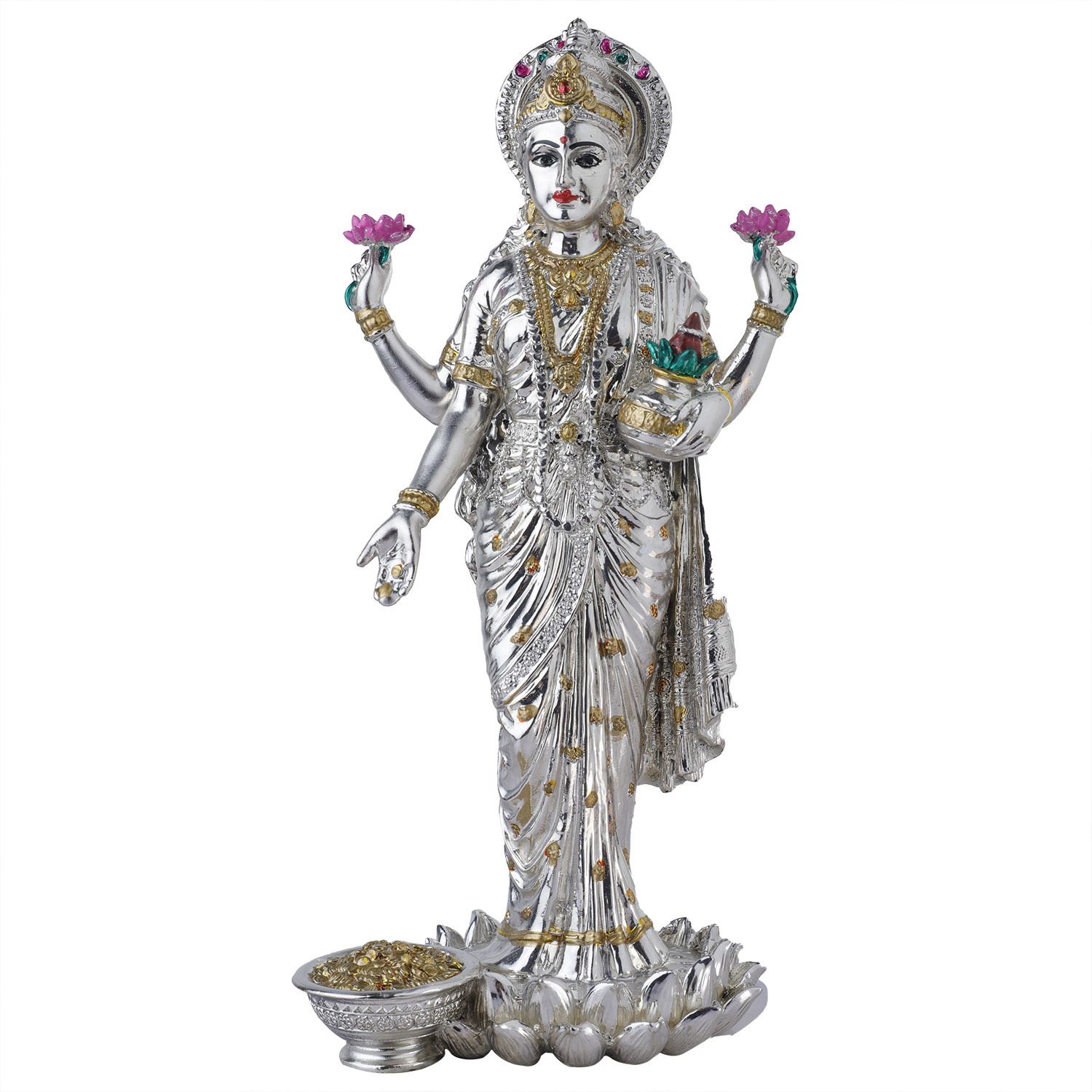 Decorative Silver Platted Dhan Lakshmi Showpiece Ideal For Home & Office Decor Decorative Showpiece-25 cm-image-28