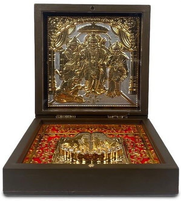 Ram Darbar Gold Plated Pooja Box Pocket Temple Home Decor Gift Box for Diwali Decorative Showpiece-12 cm-image-9