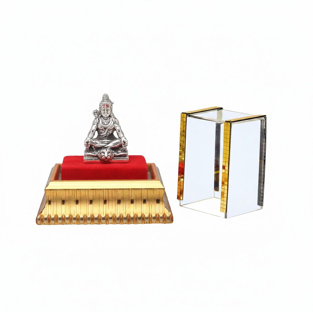 Akshat Sapphire 99.9% Pure Silver Lord Shiva Idol with Acrylic Box for PoojaRoom Decorative Showpiece - 4 cm