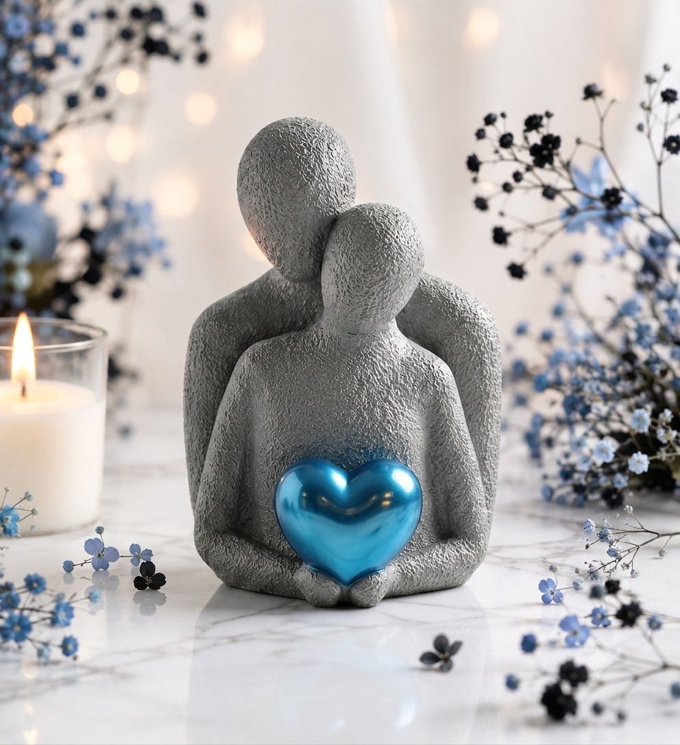 Premium Grey Resin Couple Love Showpiece with Blue Heart Decorative Showpiece - 11 cm-image-37