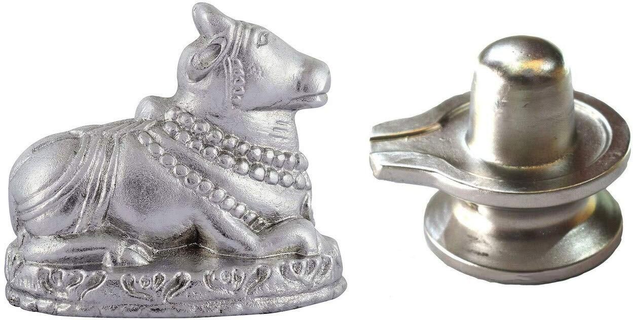 gupangam Shivling & Nandi Ji - 6 cm (silver) Decorative Showpiece - 5 cm-picture-18