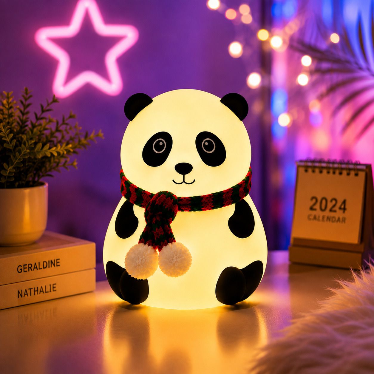 cute panda 7 color changing led night lamp soft silicone rechargeable light table lamp