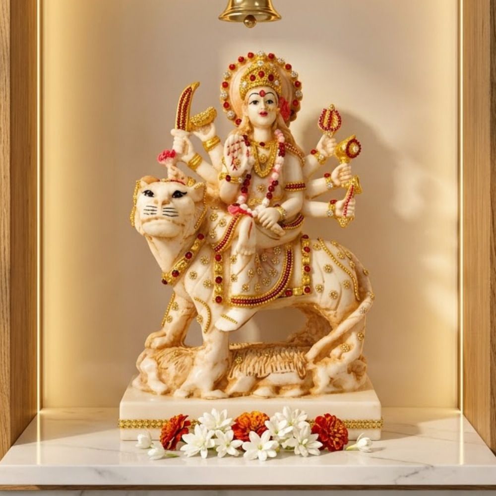 Durga Mata Decorative Statue Goddess Durga Idol with Lion for Home Mandir Decorative Showpiece - 22 cm-image-32