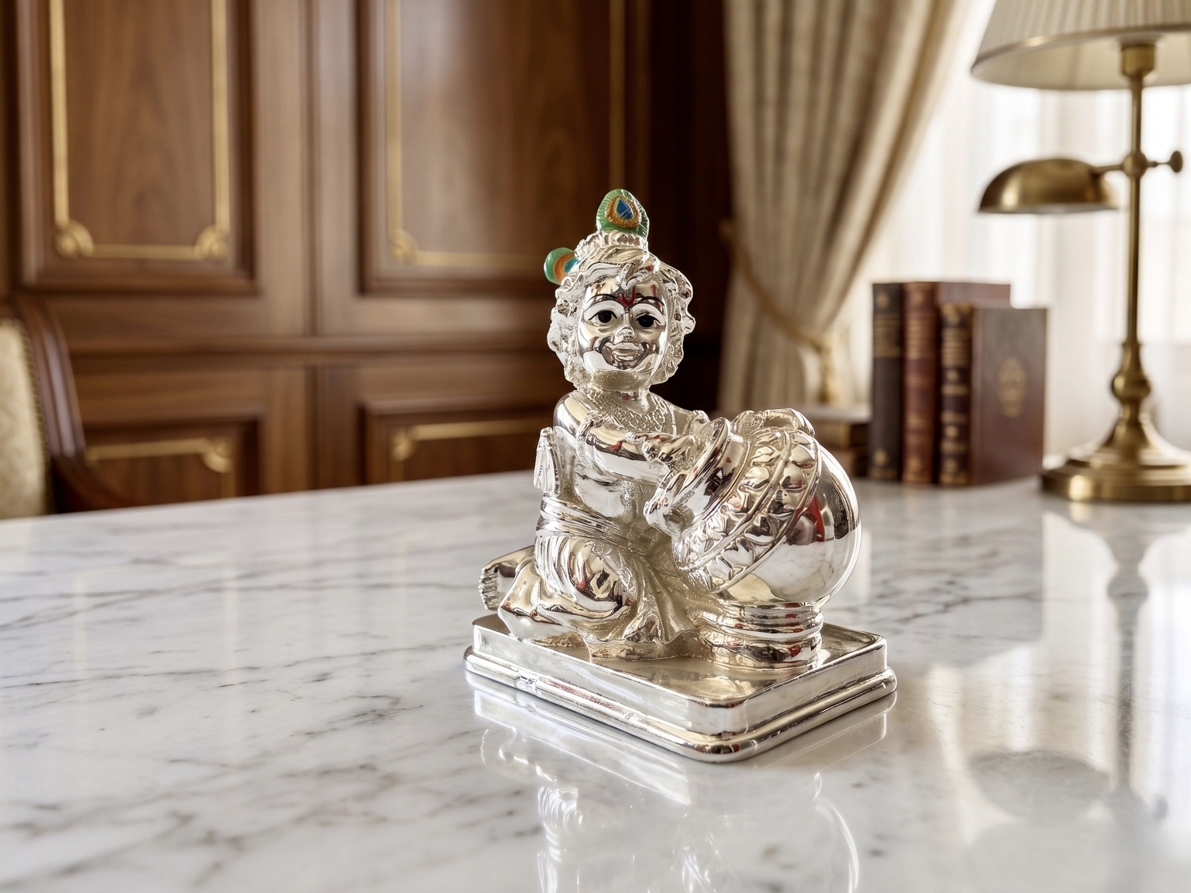 999 Pure Silver Coated Bal Gopal Krishna Idol, Decorative Showpiece - 9 cm-image-26