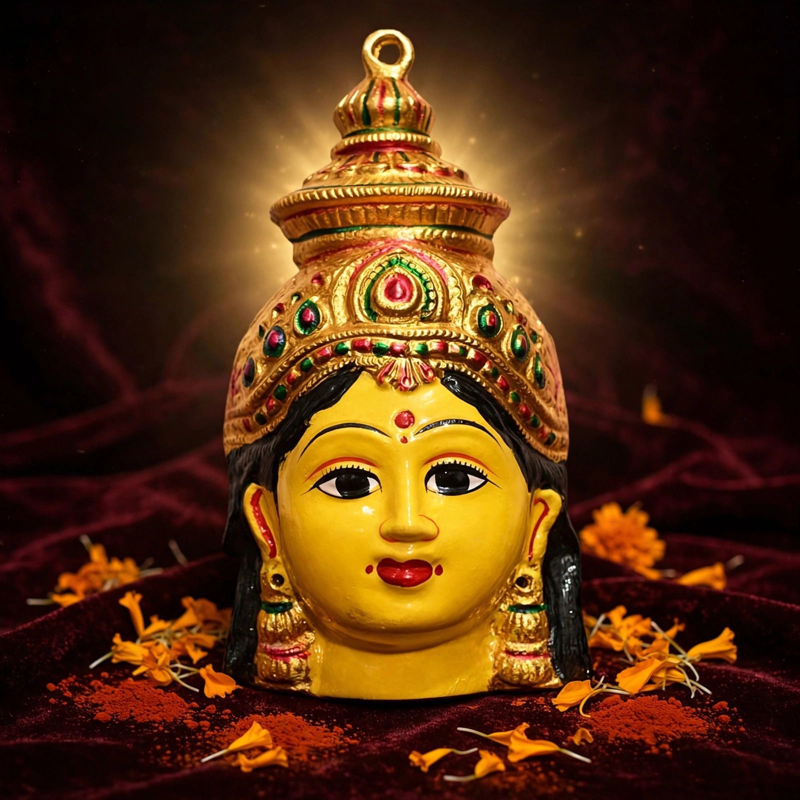 airsoft Hand Painted Varalakshmi Ammavari Face Wall Hanging for Pooja Room Vastu Decor Decorative Showpiece - 15 cm-picture-11