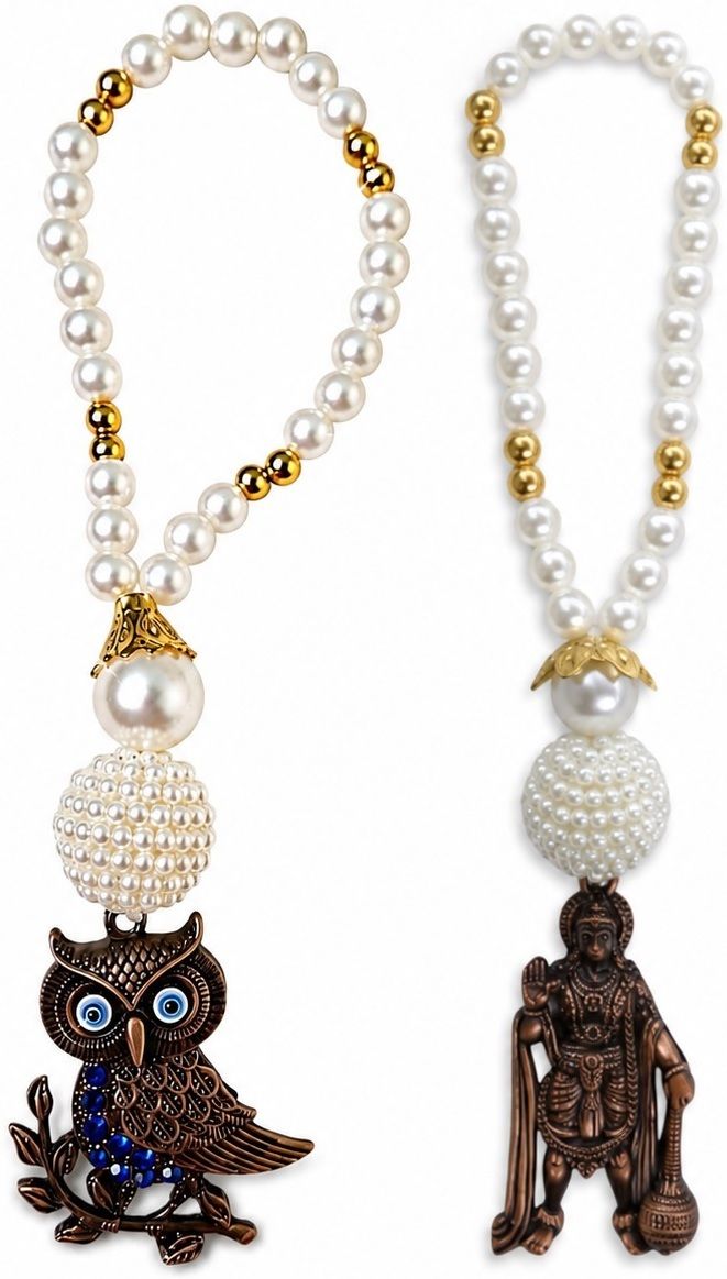 adhvik Combo of Metalic Owl Evil Eye With Hanuman Decorative Pearl Hanging Accessories Decorative Showpiece - 20 cm-picture-47