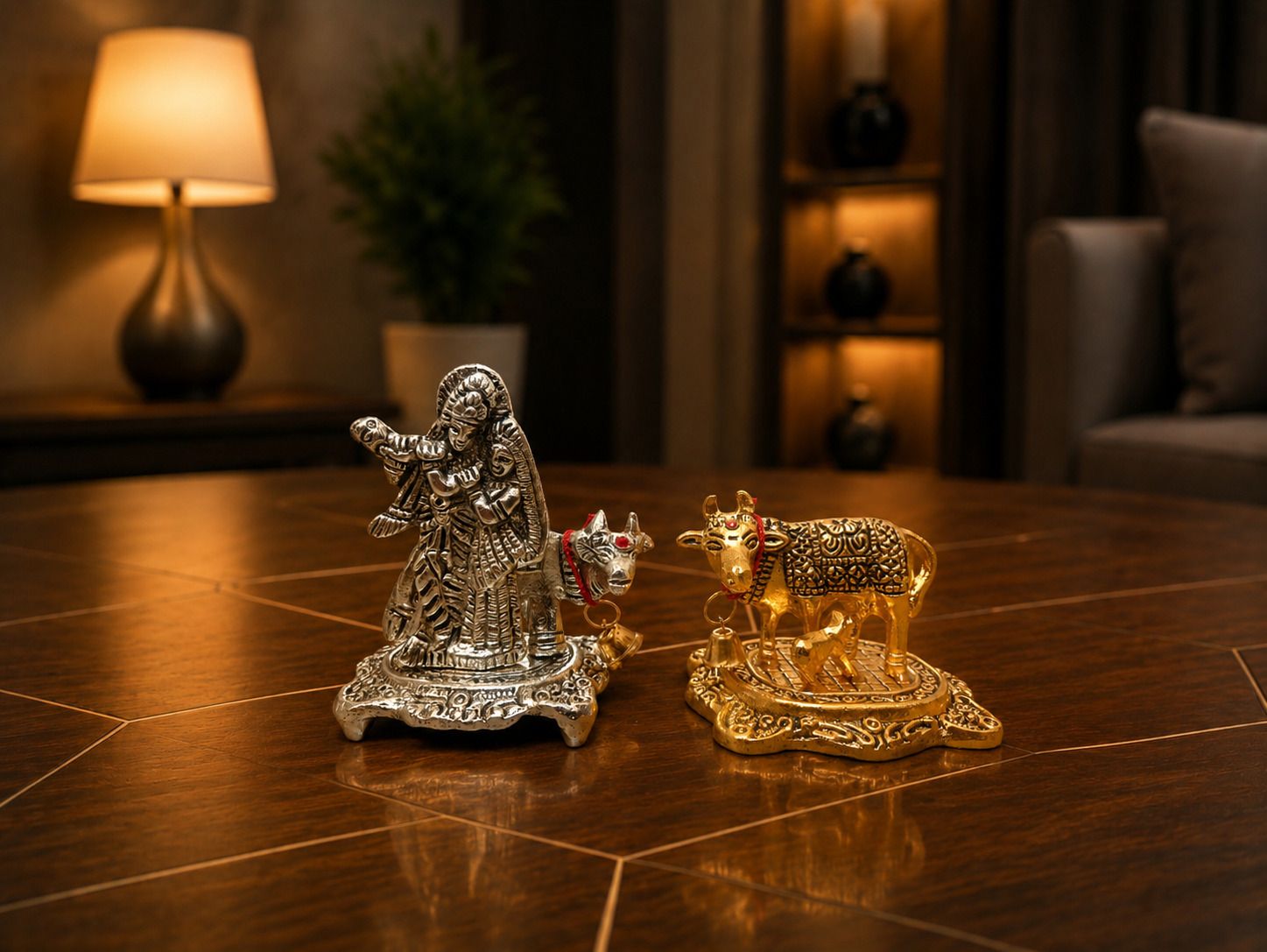 Radha Krishna & Kamdhenu Cow Idol Combo for Home Decor and Pooja Room Decorative Showpiece - 8 cm-image-5