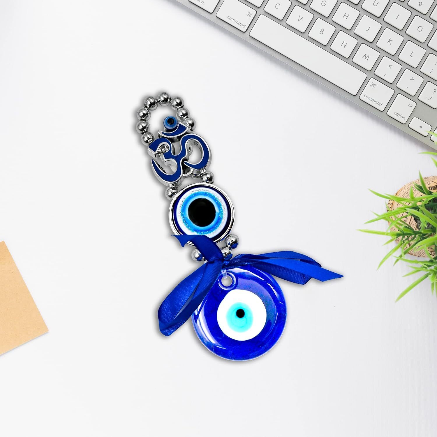 Om Evil Eye Decorative Wall Hanging | Home, Office, Car & Pooja Room Protection Glass Windchime