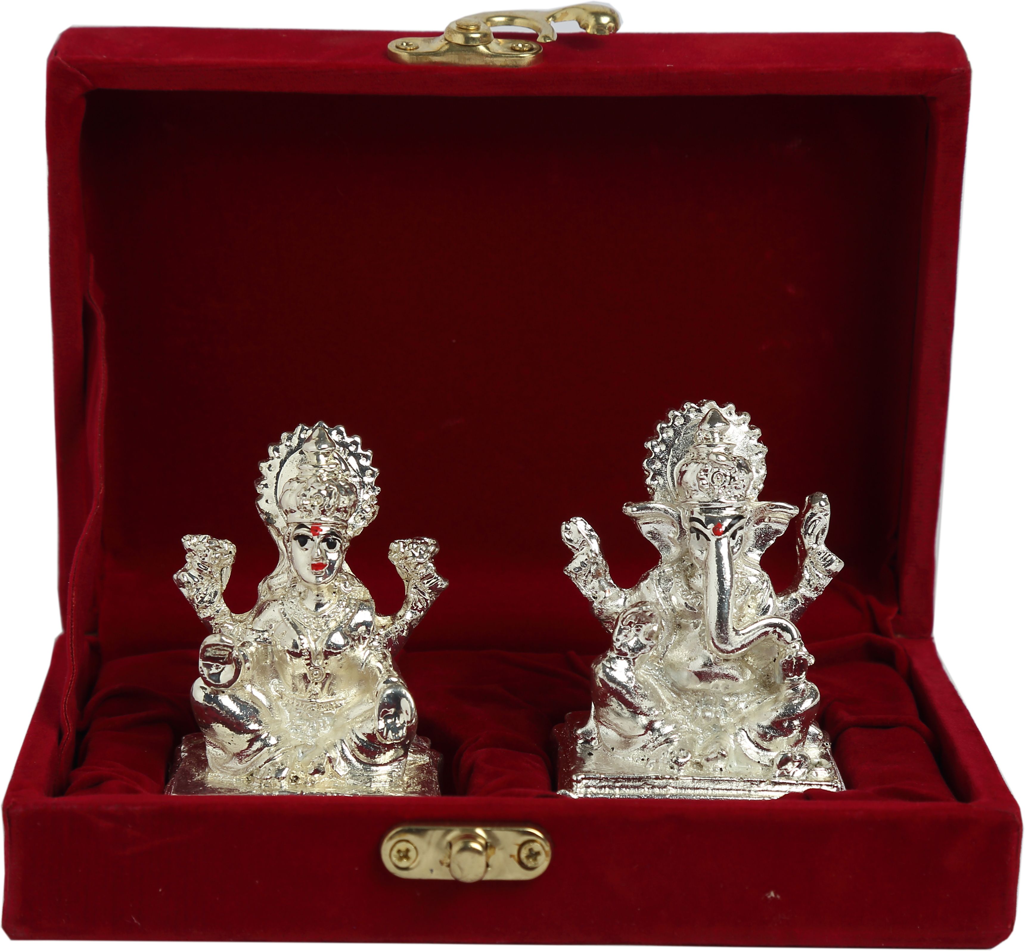 Polyresin Silver Plated Laxmi Ganesh Statue For Car Dashboard Decorative Showpiece-6.5 cm-image-45