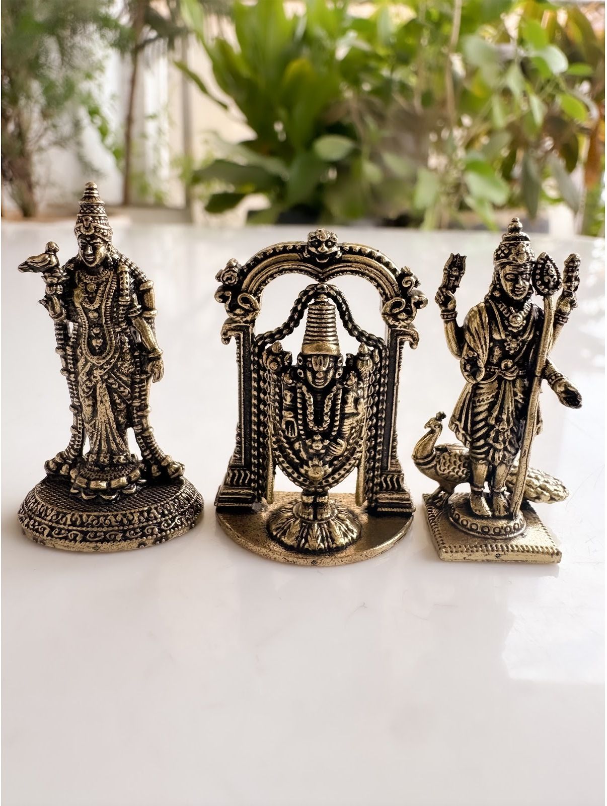 indianartvilla Antique Brass South Indian Deity Combo Mini Idol Set for Home Mandir Decorative Showpiece - 4 cm-picture-8