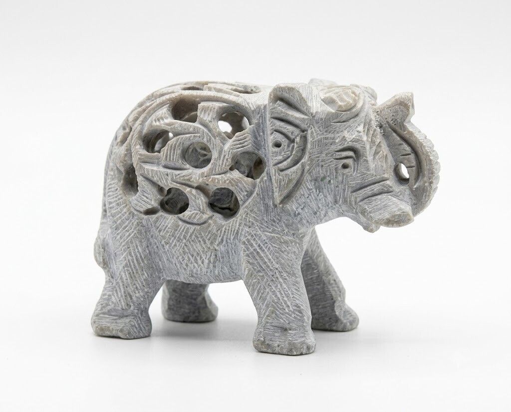 Handcrafted Soapstone Elephant Figurine | Openwork Carved Home Décor Accent Decorative Showpiece - 5 cm-image-8