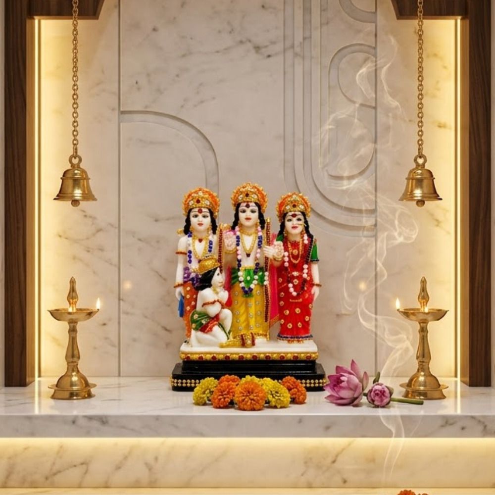 Shri Ram Darbar Home Decor Idol Ram Sita Lakshman Hanuman Statue for Mandir Decorative Showpiece - 18 cm-image-17
