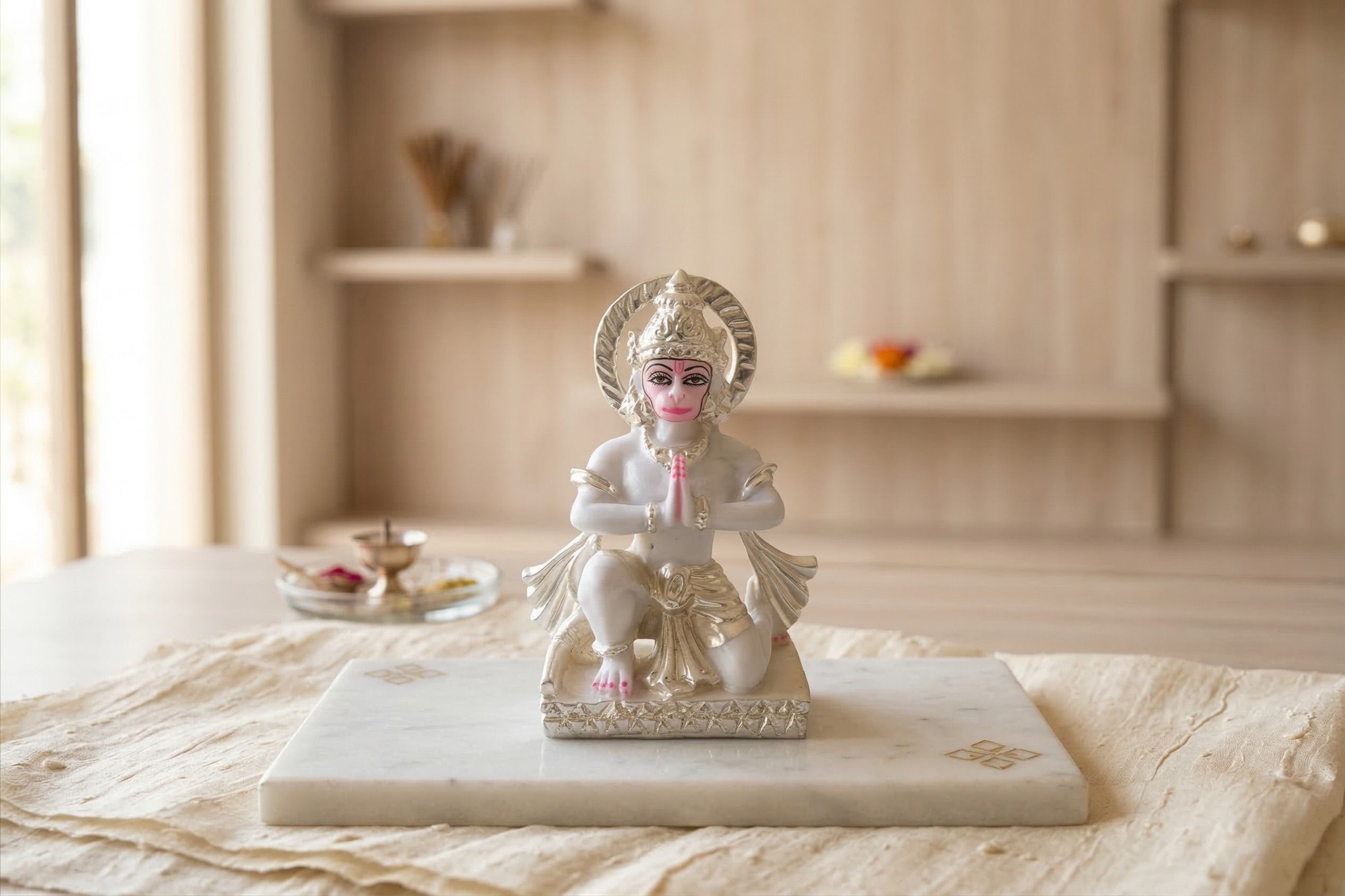 silfig Kneeling Hanuman Figurine | 999 Pure Sliver Coating Decorative Showpiece - 15 cm-picture-48