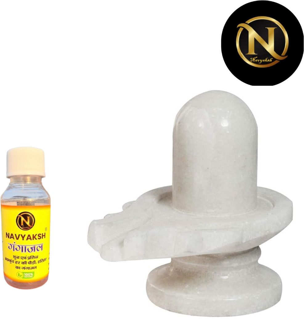 navyaksh White Marble Shivling for Devotees with Gangajali 60ML Decorative Showpiece - 7 cm-picture-10