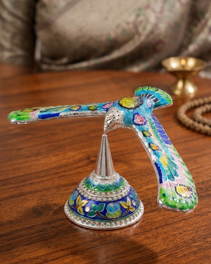 Kunj Gulabi Meenakari Silver Decorative Bird Showpiece Decorative Showpiece - 10.16 cm-image-21