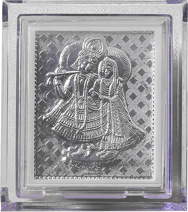 ASTRO-D 999 Silver Bhakti Radha-Krishna Frame Pocket Temple Decorative Showpiece Decorative Showpiece - 7.5 cm-picture-14