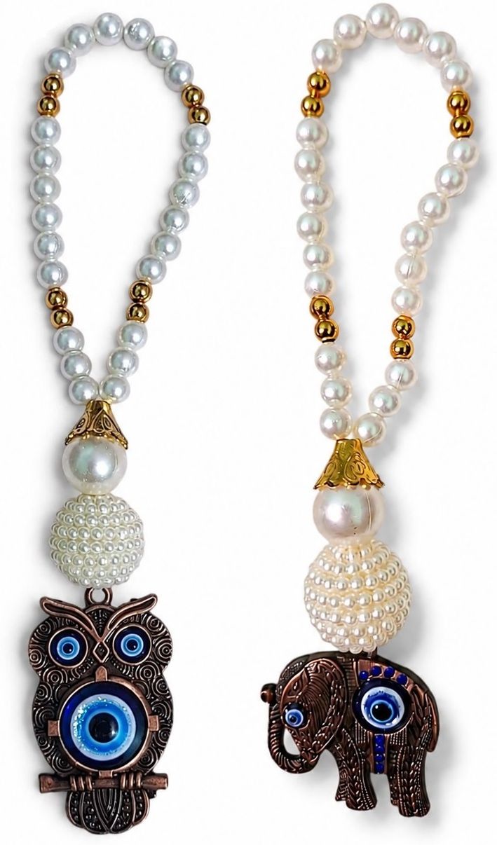 adhvik Combo of Metalic Owl Evil Eye with Elephant Protection Charm with Beaded Hanging Decorative Showpiece - 20 cm-picture-37