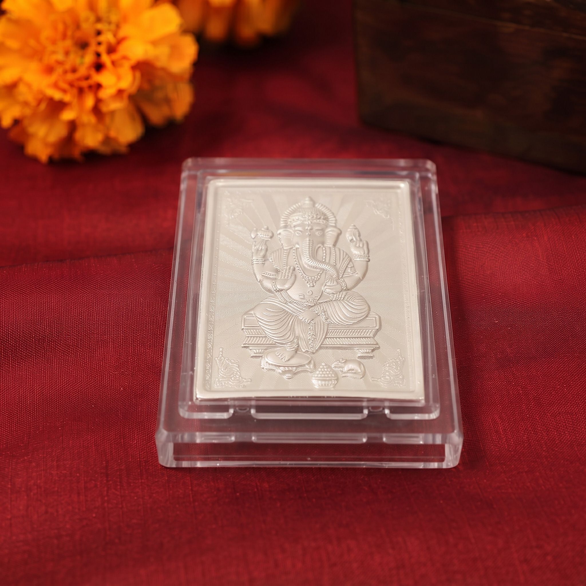 Silver Lord Ganesh Frame Pooja Room |Gift Uses Car Dashboard Gifts Uses Decorative Showpiece - 10 cm-image-47