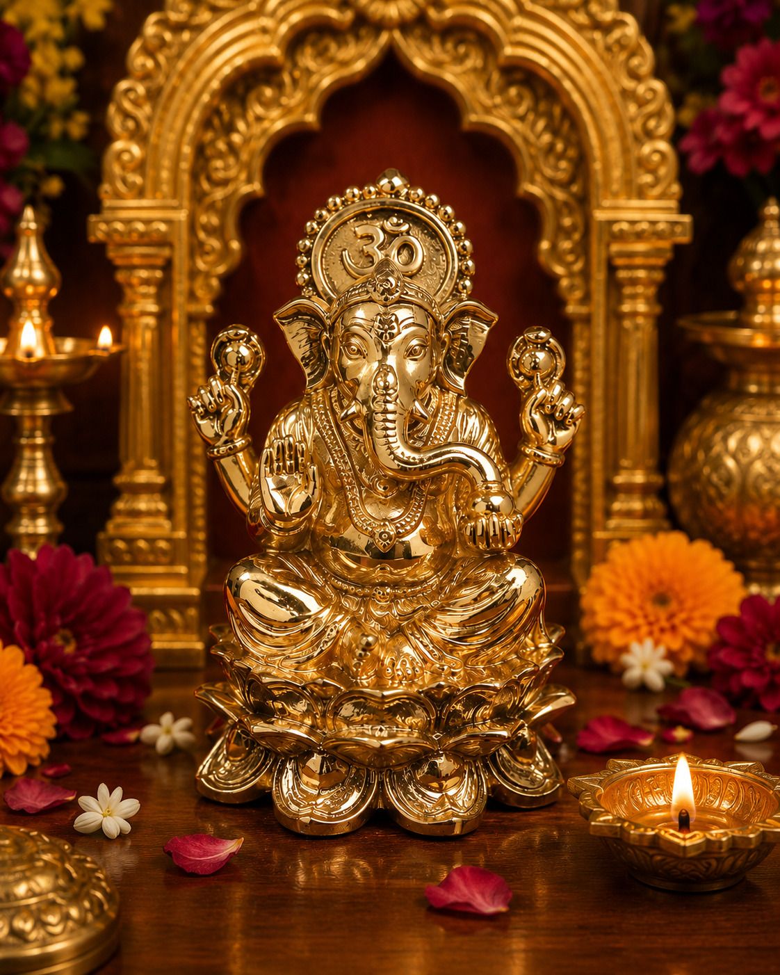 Premium Brass Lord Ganesha Idol for Pooja & Home Decor | 2 Inch | 40g Decorative Showpiece - 5 cm-image-33