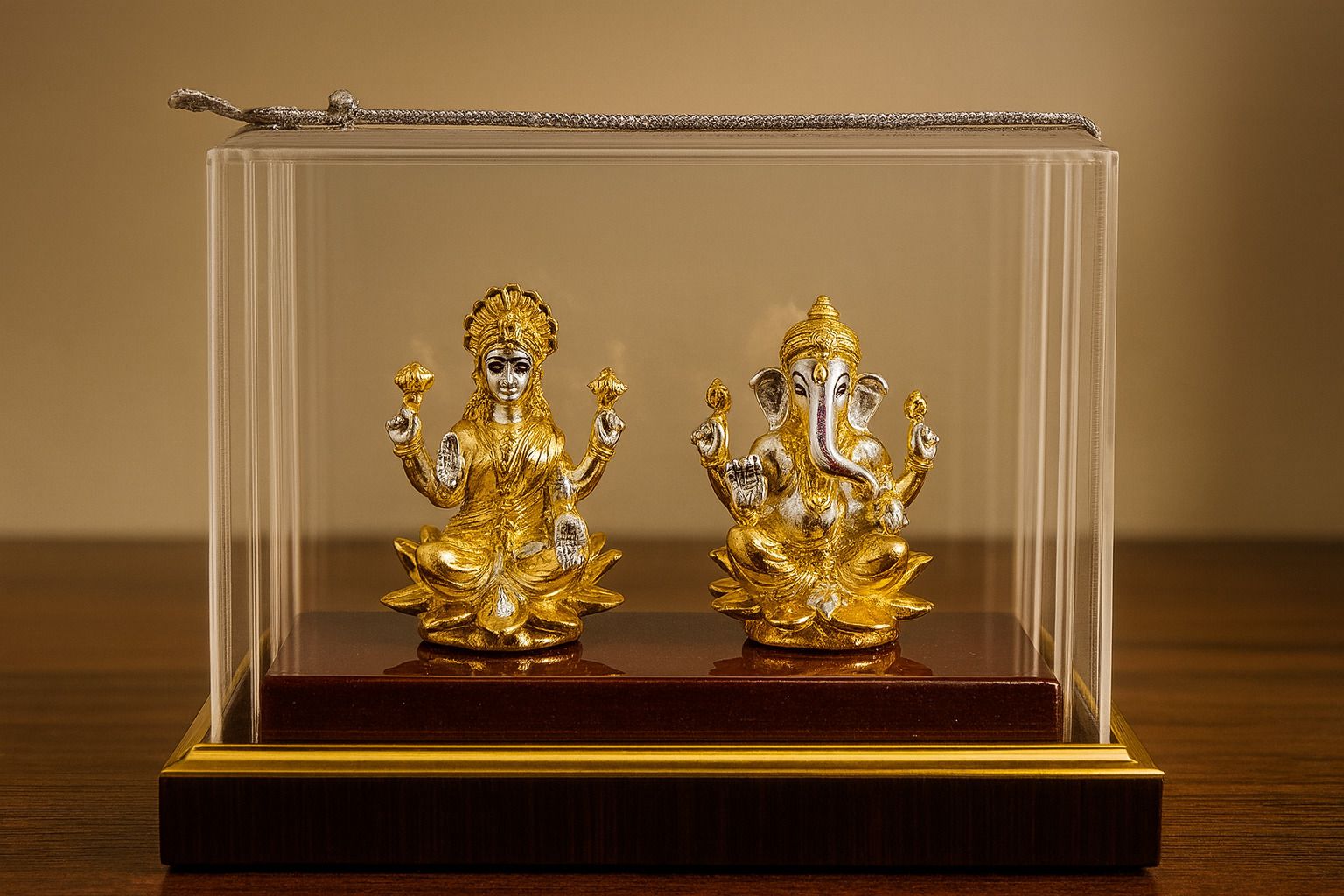 altrona Pure Silver Lakshmi Ganesh Idol Golden Polish with Glass Gift Box for Pooja,gift Decorative Showpiece - 14 cm-picture-12