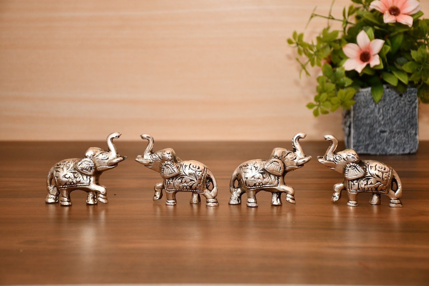 Metal Elephant Statue Polish Silver Set of 4 for Vastu, Good Luck Decorative Showpiece - 4 cm-image-21