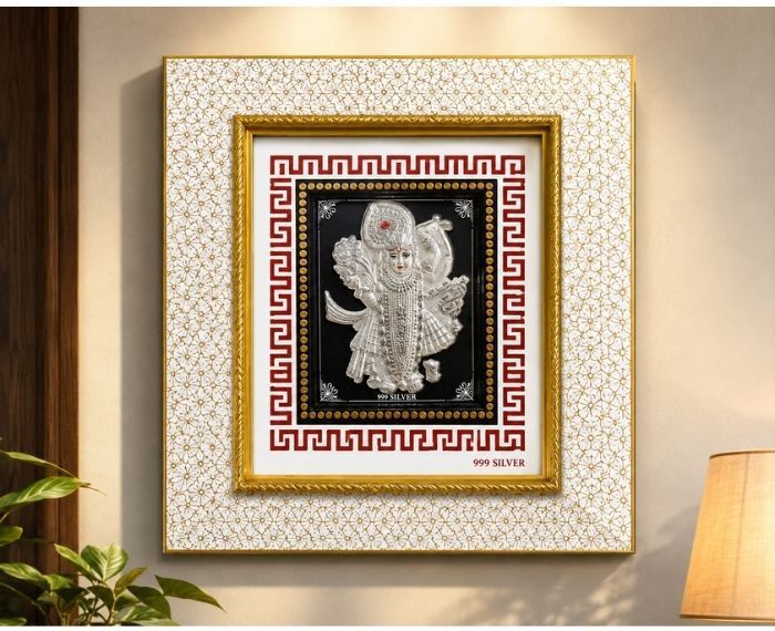 srkj 999 Silver Foil Shrinath Ji Religious Photo Frame Decorative Wall Frame Decorative Showpiece - 8.2 cm-picture-20
