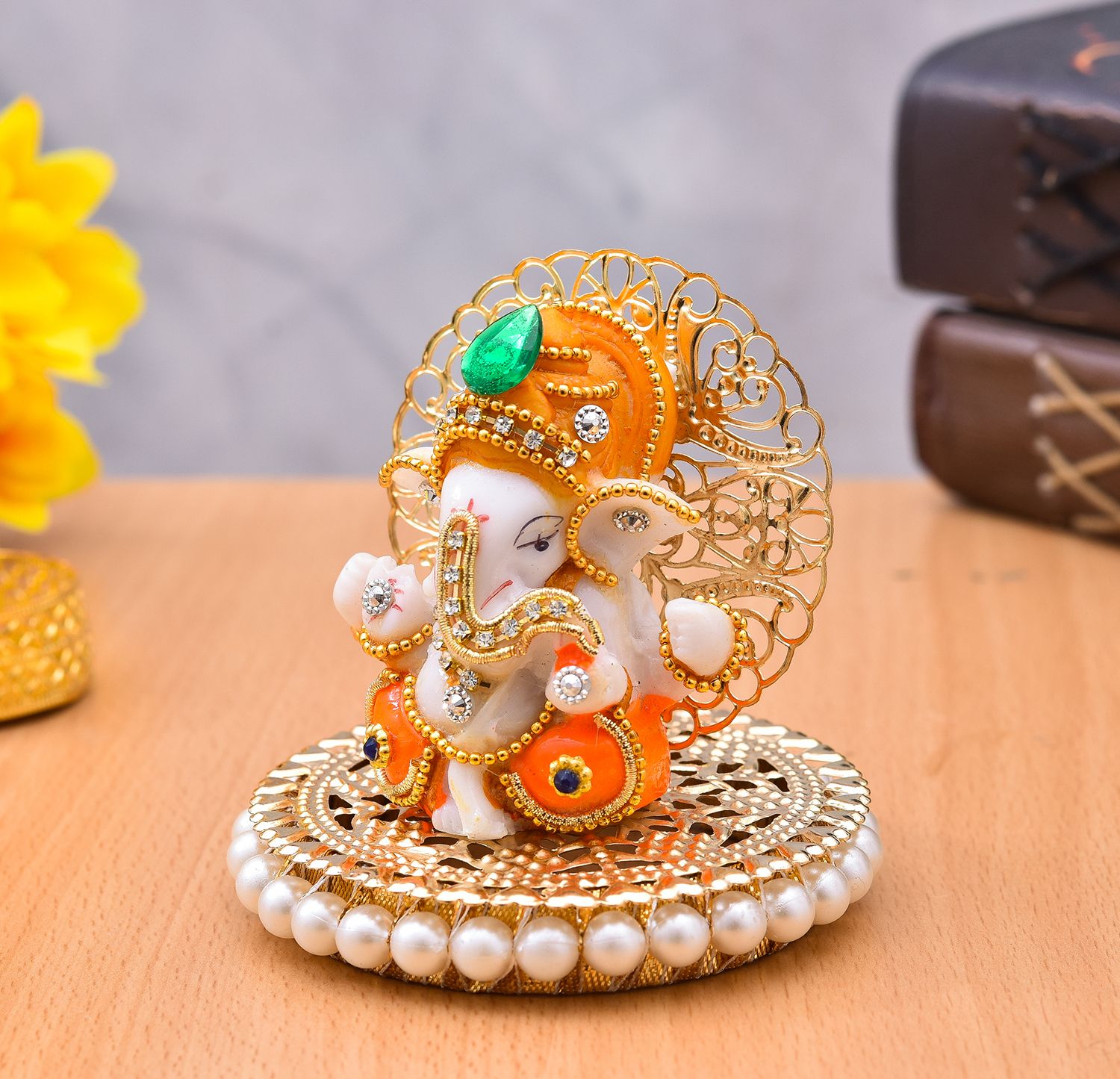 Lord Ganesha Idol Figurine Showpiece Hindu Polyresin Car Dashboard Decorative Showpiece - 8.75 cm