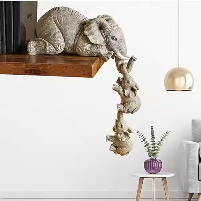 ceramiczone Elephant Family Shelf Sitter | GREY | Hand-Painted | Resin Figurines for Home Decorative Showpiece - 10 cm-picture-51