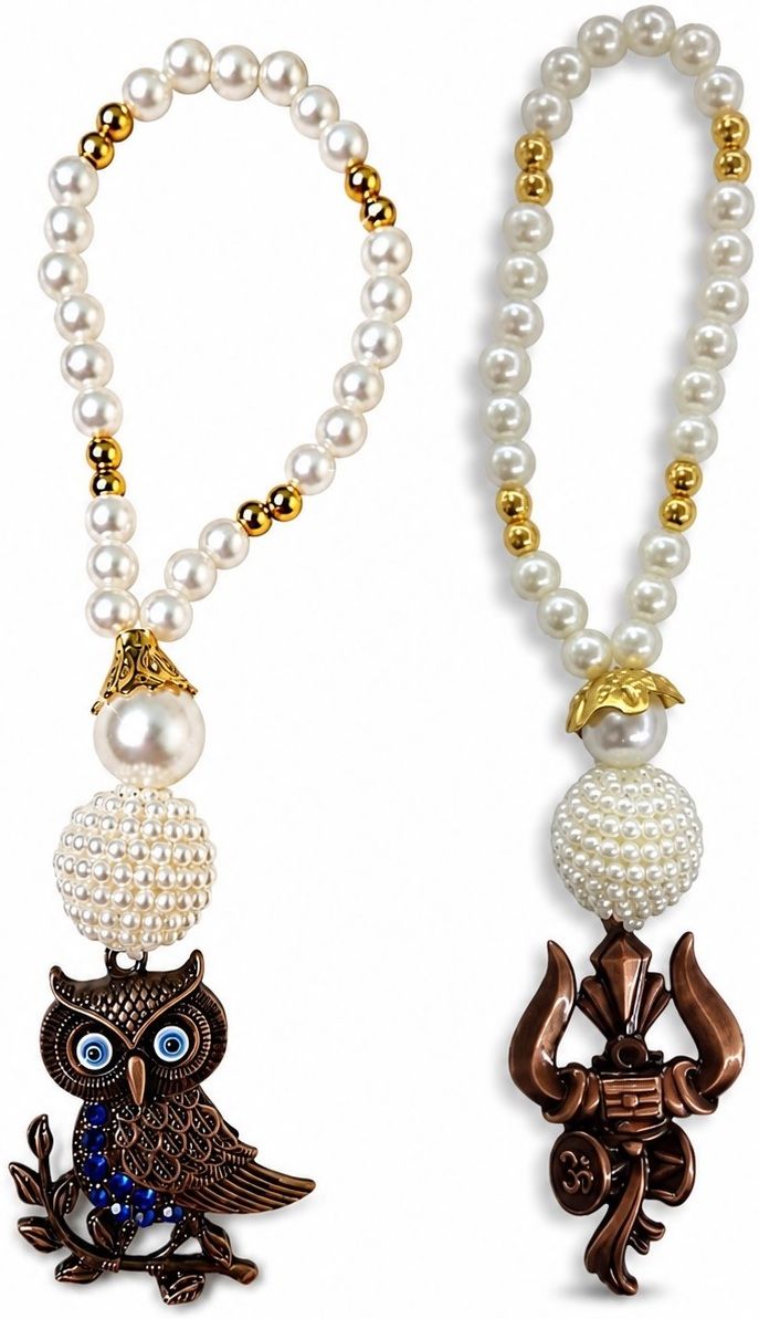 adhvik Combo of Metalic Owl Evil Eye With Shiv Trishul Decorative Pearl Hanging Decorative Showpiece - 20 cm-picture-32