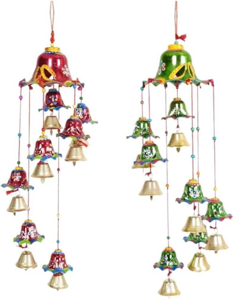 Rajasthani Handmade Bandarwal wind chime (pack of3) Aluminium, Paper, Polyresin, Wood, Brass Windchime-image-47
